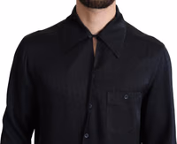 Black Jacquard Silk Casual Button Down Shirt 4