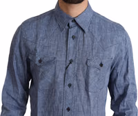 Blue Stripes Men Casual Button Down Shirt 4