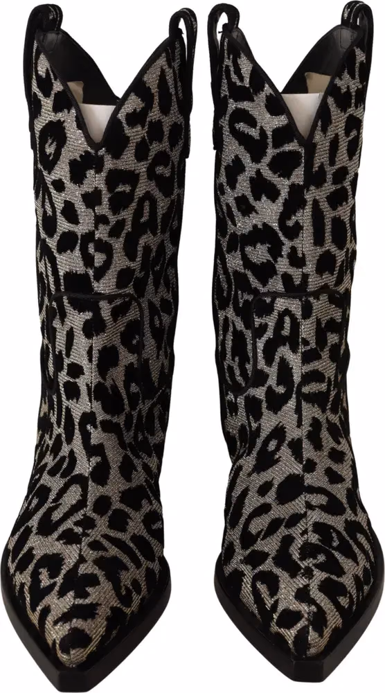 Gray Black Leopard Cowboy Boots Shoes