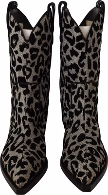 Gray Black Leopard Cowboy Boots Shoes