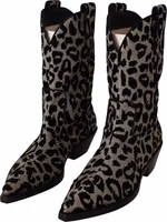 Gray Black Leopard Cowboy Boots Shoes 2