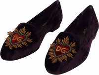 Purple Velvet DG Heart Loafers Flats Shoes 1