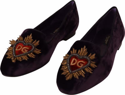 Purple Velvet DG Heart Loafers Flats Shoes