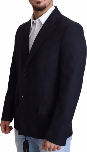 Dark Blue Wool Single Breasted Coat Jacket
