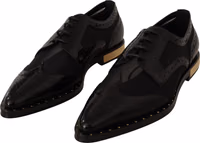 Black Leather Broques Sheer Wingtip Shoes 1