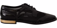 Black Leather Broques Sheer Wingtip Shoes 4