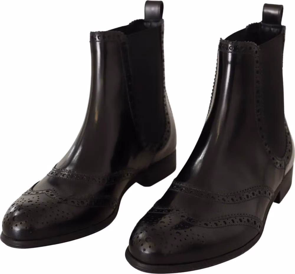 Black Leather Ankle High Flat Boots Shoes
