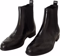 Black Leather Ankle High Flat Boots Shoes 1