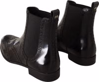 Black Leather Ankle High Flat Boots Shoes 2