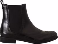 Black Leather Ankle High Flat Boots Shoes 4