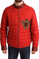 Red Brocade Bomber Gold Crown Logo Coat Jacket 1