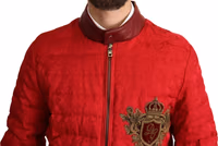 Red Brocade Bomber Gold Crown Logo Coat Jacket 4