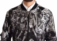 Black Silver Puppi Motive Bomber Jacket 4