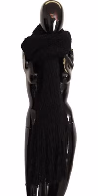 Black Virgin Wool Knitted Wrap Shawl Scarf