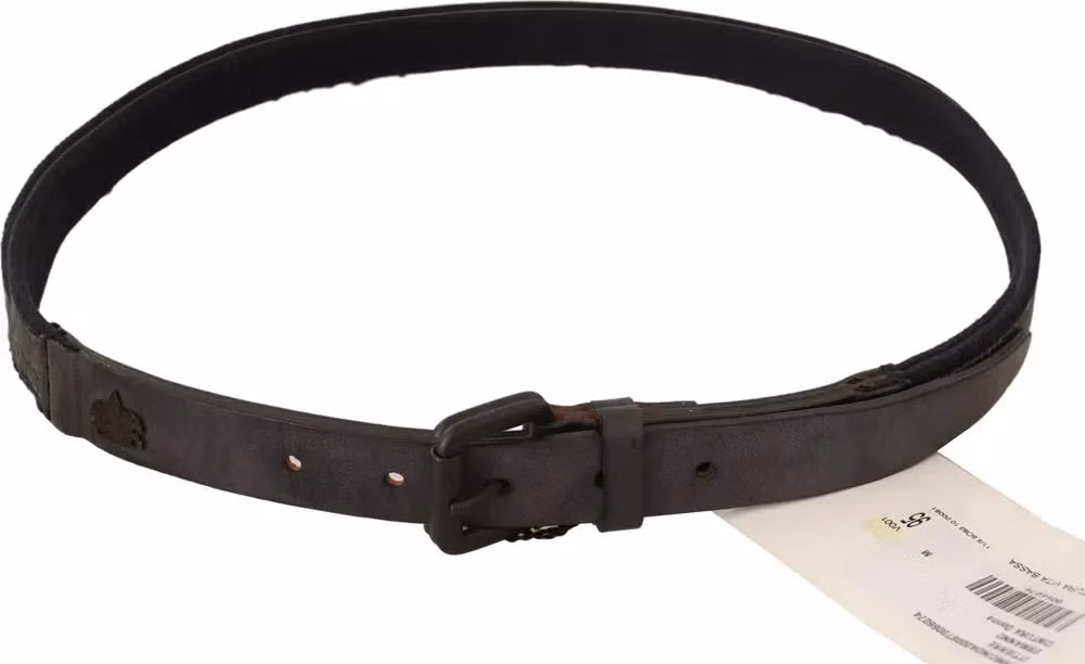 Black Leather Logo Buckle Waist Women Belt