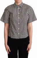 Black White Zigzag Collar Cotton Top Shirt 1
