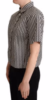 Black White Zigzag Collar Cotton Top Shirt 2