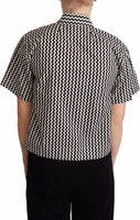 Black White Zigzag Collar Cotton Top Shirt 3