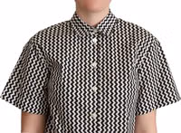 Black White Zigzag Collar Cotton Top Shirt 4