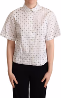 White Polka Dot Cotton Collared Shirt Top 1