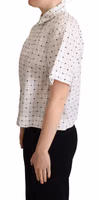 White Polka Dot Cotton Collared Shirt Top 2