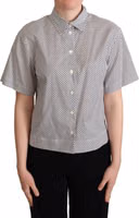 Black Polka Dot Collared Shirt White 1