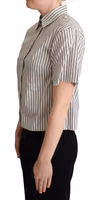 White Black Striped Collared Shirt 1