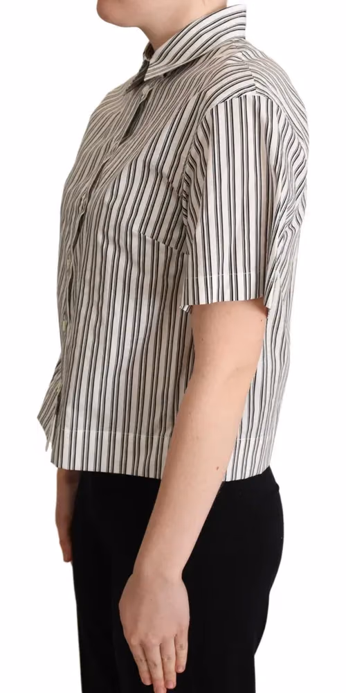 White Black Striped Shirt Blouse Top