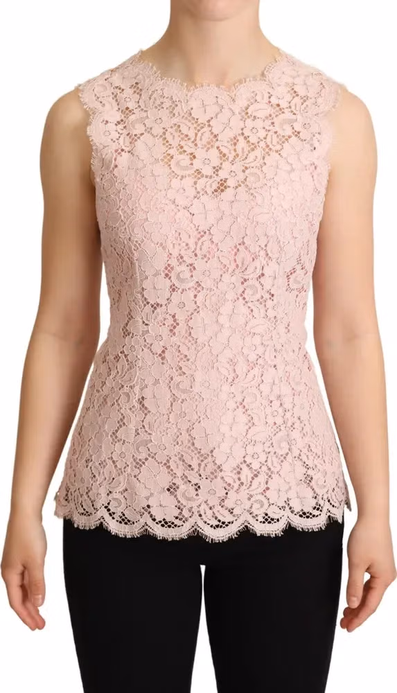 Pink Floral Lace Sleeveless Tank Blouse Top