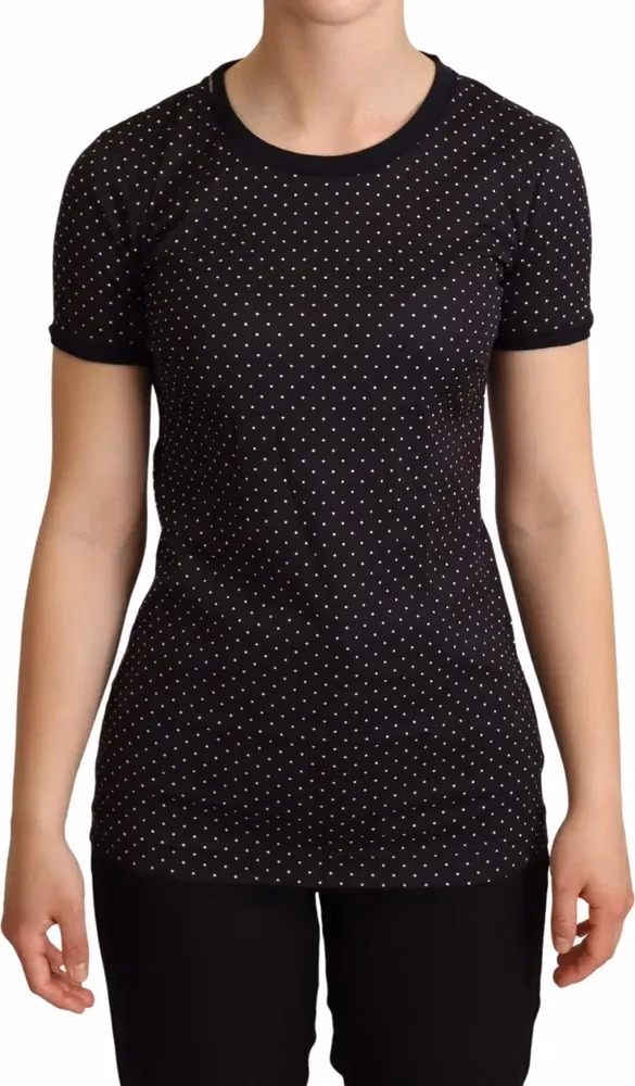 Black Dotted Crewneck  Cotton T-shirt