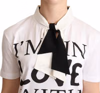 White Cotton Silk Blend Ascot Collar T-shirt 4