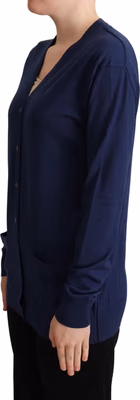 Blue Virgin Wool Button Down Cardigan Sweater