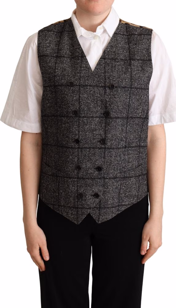 Gray Wool Leopard Print Waistcoat Vest