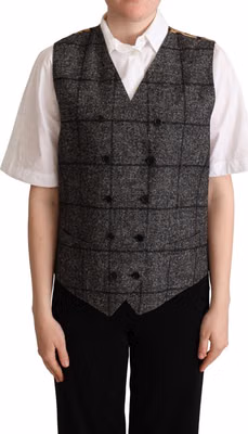 Gray Wool Leopard Print Waistcoat Vest