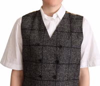 Gray Wool Leopard Print Waistcoat Vest 4