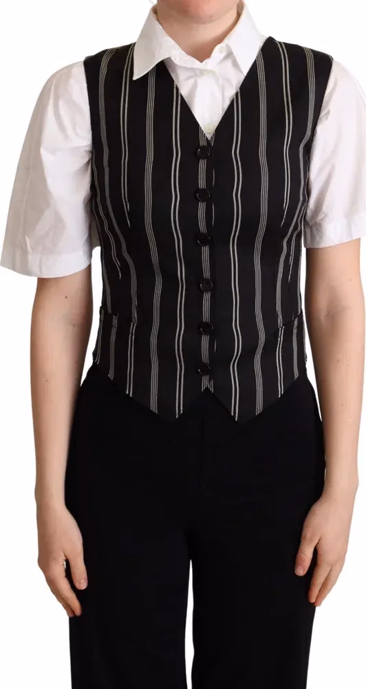 Black Striped Leopard Print Waistcoat Vest