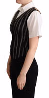 Black Striped Leopard Print Waistcoat Vest 2