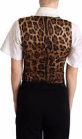 Black Striped Leopard Print Waistcoat Vest 3