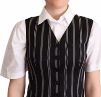Black Striped Leopard Print Waistcoat Vest 4