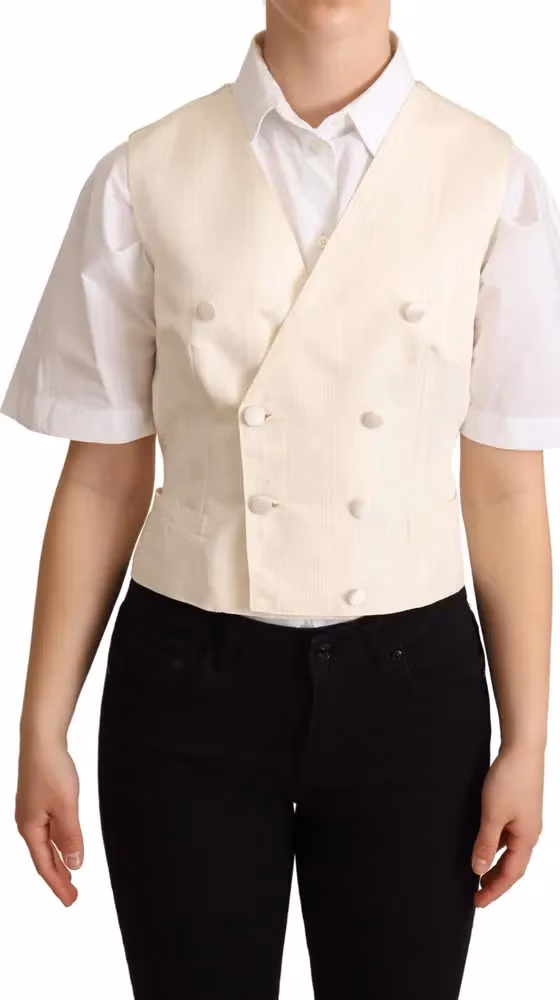 Beige Silk Sleeveless Waistcoat Vest