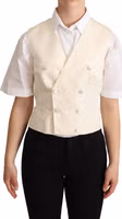 Beige Silk Sleeveless Waistcoat Vest 1