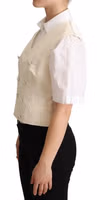 Beige Silk Sleeveless Waistcoat Vest 2
