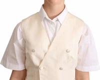 Beige Silk Sleeveless Waistcoat Vest 4