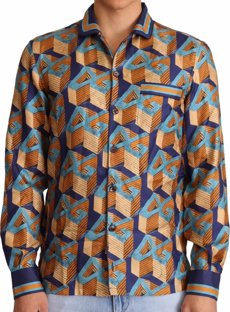 Multicolor DG Logo Silk Mens Top Shirt