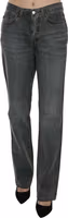 Gray Washed Mid Waist Straight Denim Pants Jeans 1