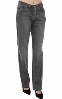 Gray Washed Mid Waist Straight Denim Pants Jeans 2