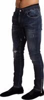 Blue Cotton Stretch Tattered Denim Jeans 1