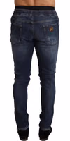 Blue Cotton Stretch Tattered Denim Jeans 2