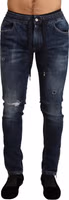 Blue Cotton Stretch Tattered Denim Jeans 3