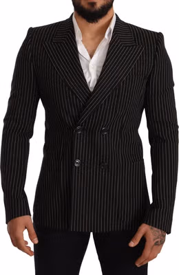 Dark Gray White Striped Slim Fit Coat Blazer